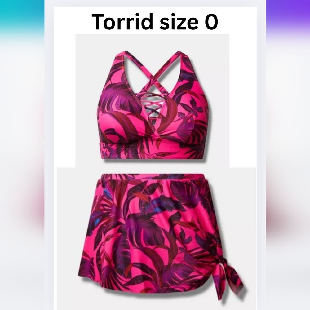 NEW Torrid 0 Set Wireless Bikini Top + Skirted Brief Tropical AX-1938 - Picture 1 of 10